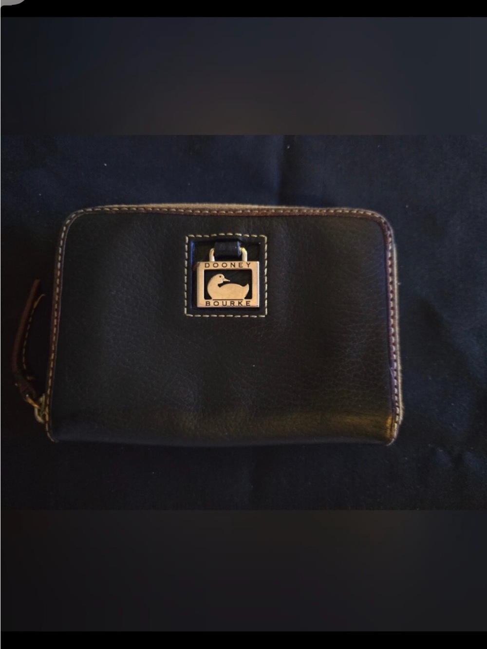 Dooney & Bourke Black Leather Zip-Around Wallet with Branded Plaque